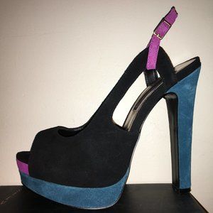 Multi Color Suede Peep Toe Sandals